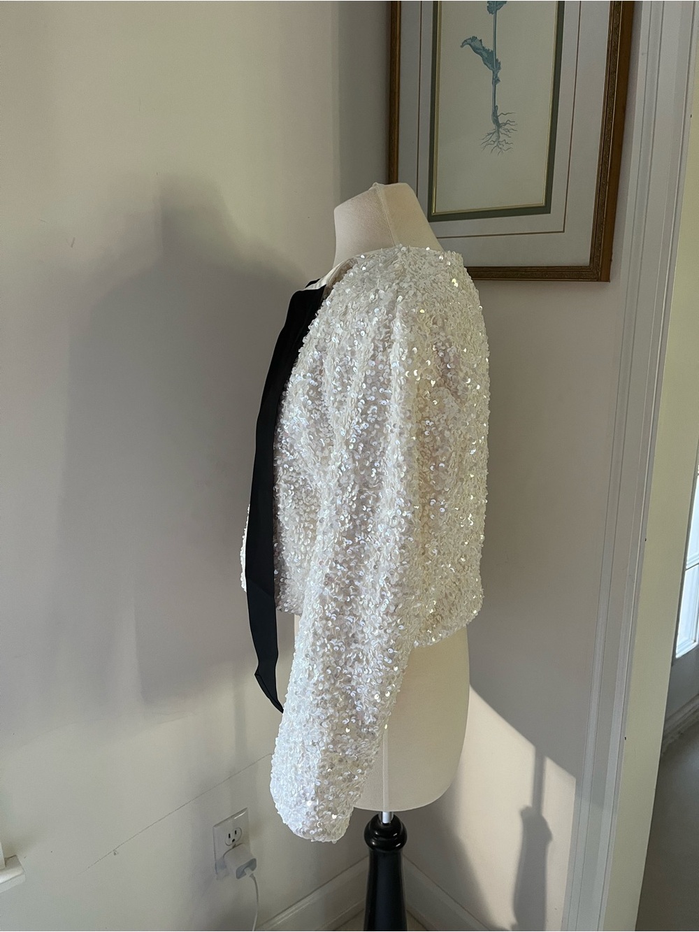 H&M White Sequined Bow-Accent Cropped Jacket - Picture 6 of 13